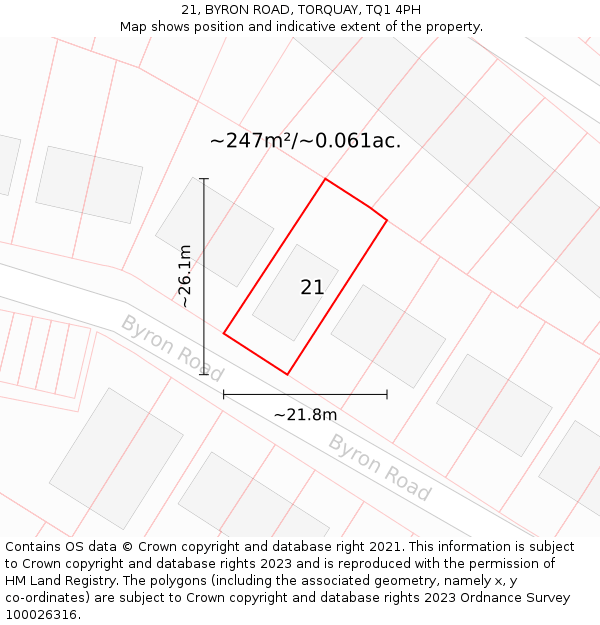 21, BYRON ROAD, TORQUAY, TQ1 4PH: Plot and title map