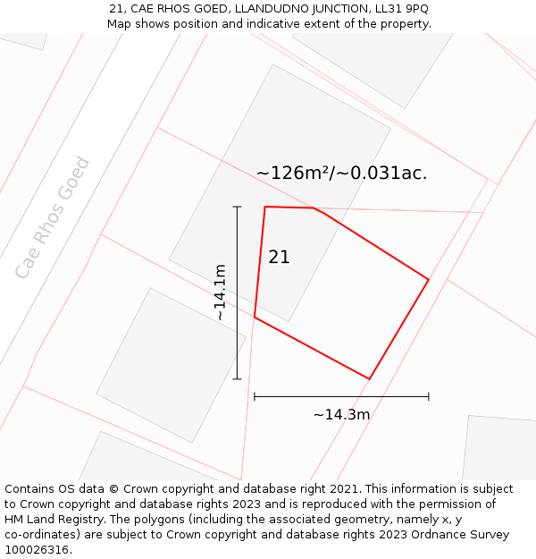 21, CAE RHOS GOED, LLANDUDNO JUNCTION, LL31 9PQ: Plot and title map