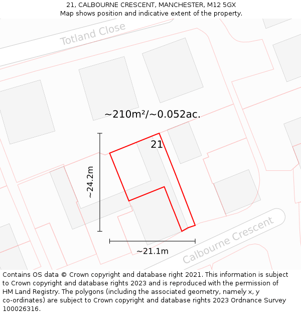 21, CALBOURNE CRESCENT, MANCHESTER, M12 5GX: Plot and title map