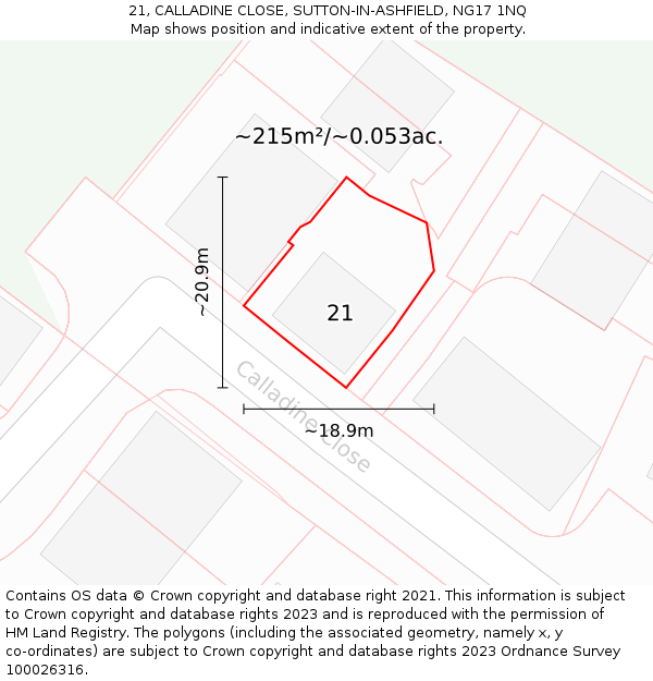 21, CALLADINE CLOSE, SUTTON-IN-ASHFIELD, NG17 1NQ: Plot and title map