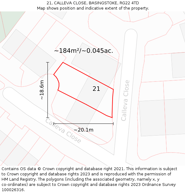 21, CALLEVA CLOSE, BASINGSTOKE, RG22 4TD: Plot and title map