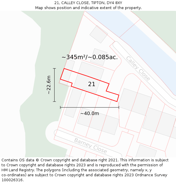 21, CALLEY CLOSE, TIPTON, DY4 8XY: Plot and title map