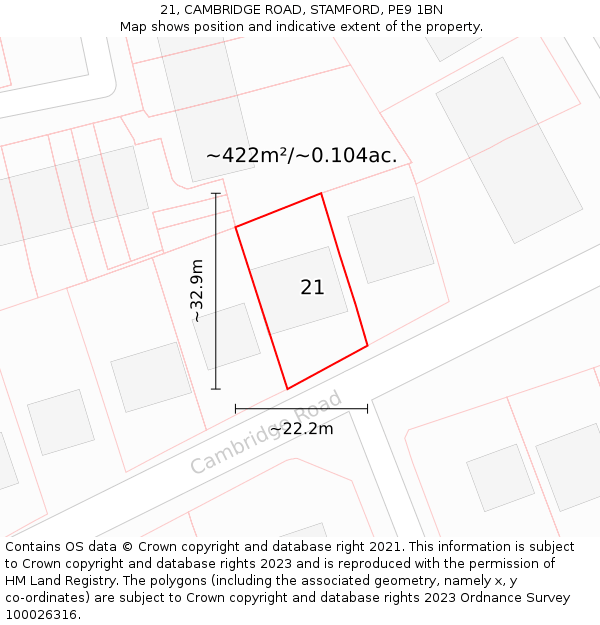 21, CAMBRIDGE ROAD, STAMFORD, PE9 1BN: Plot and title map