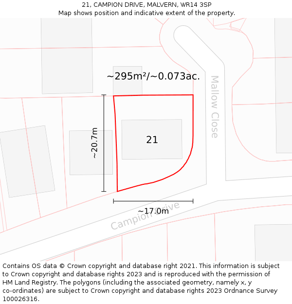21, CAMPION DRIVE, MALVERN, WR14 3SP: Plot and title map