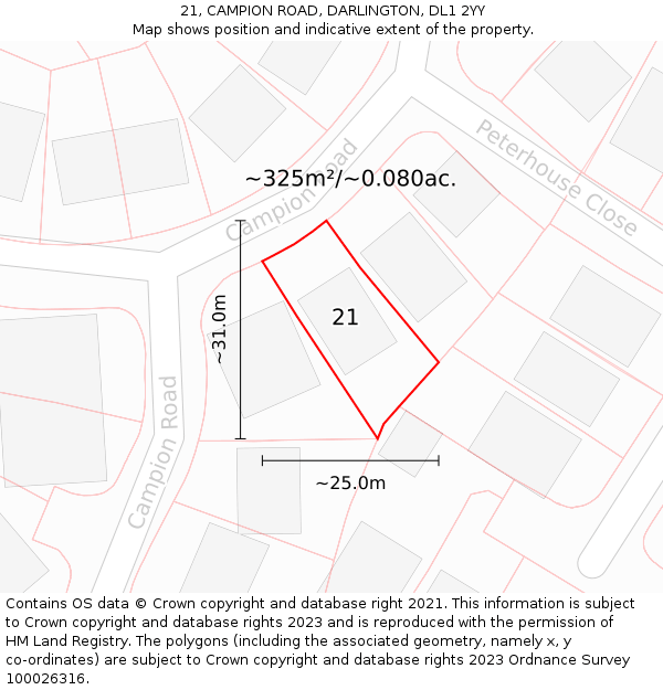 21, CAMPION ROAD, DARLINGTON, DL1 2YY: Plot and title map