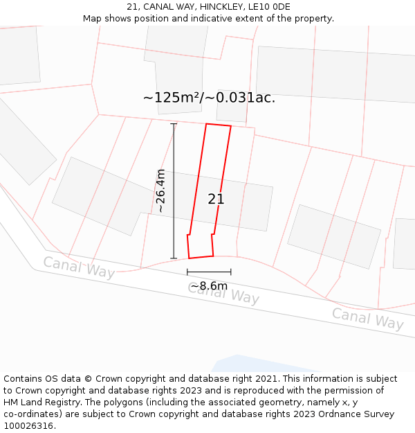 21, CANAL WAY, HINCKLEY, LE10 0DE: Plot and title map