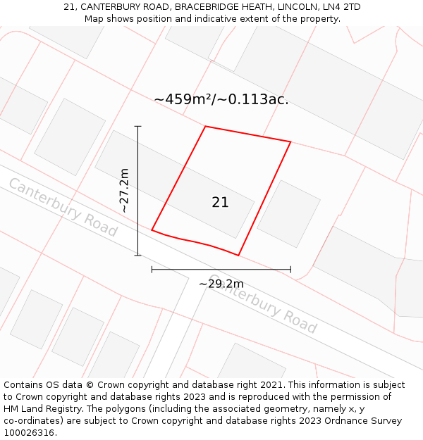 21, CANTERBURY ROAD, BRACEBRIDGE HEATH, LINCOLN, LN4 2TD: Plot and title map