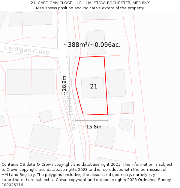 21, CARDIGAN CLOSE, HIGH HALSTOW, ROCHESTER, ME3 8NX: Plot and title map