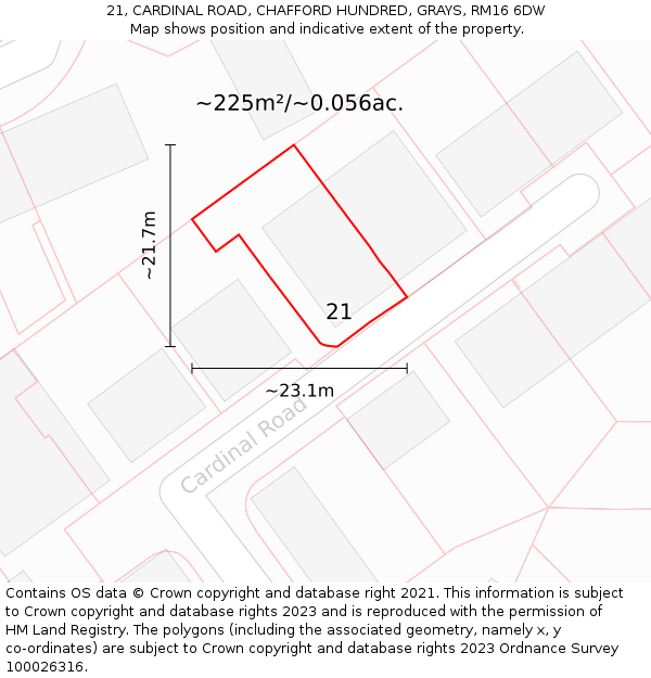 21, CARDINAL ROAD, CHAFFORD HUNDRED, GRAYS, RM16 6DW: Plot and title map