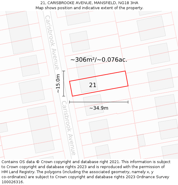 21, CARISBROOKE AVENUE, MANSFIELD, NG18 3HA: Plot and title map