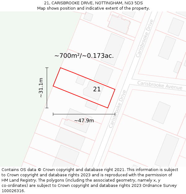 21, CARISBROOKE DRIVE, NOTTINGHAM, NG3 5DS: Plot and title map