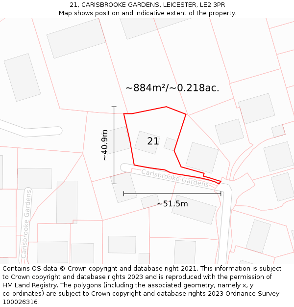 21, CARISBROOKE GARDENS, LEICESTER, LE2 3PR: Plot and title map