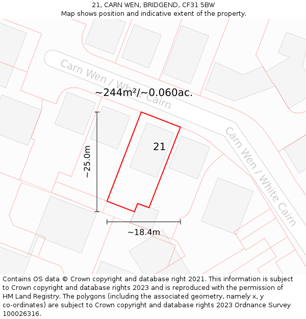 21, CARN WEN, BRIDGEND, CF31 5BW: Plot and title map