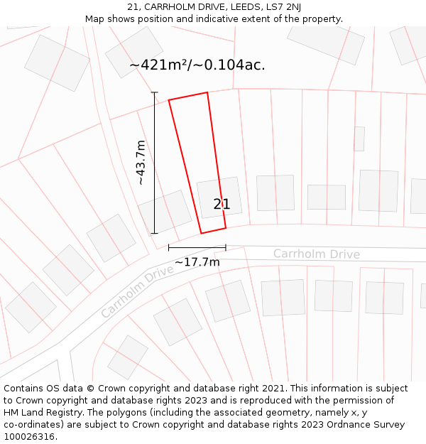 21, CARRHOLM DRIVE, LEEDS, LS7 2NJ: Plot and title map