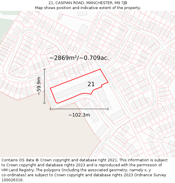 21, CASPIAN ROAD, MANCHESTER, M9 7JB: Plot and title map