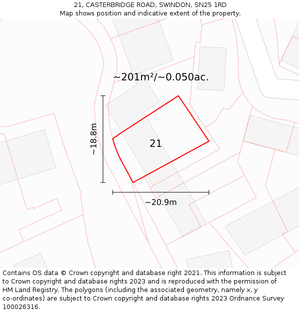 21, CASTERBRIDGE ROAD, SWINDON, SN25 1RD: Plot and title map