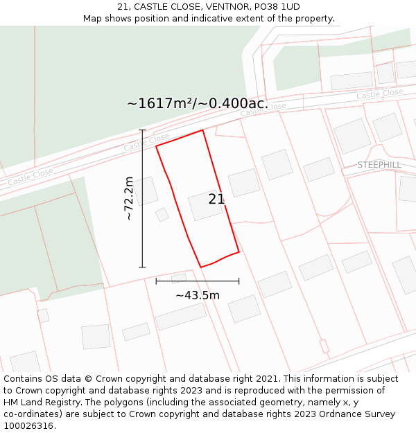 21, CASTLE CLOSE, VENTNOR, PO38 1UD: Plot and title map