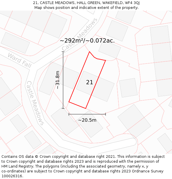 21, CASTLE MEADOWS, HALL GREEN, WAKEFIELD, WF4 3QJ: Plot and title map