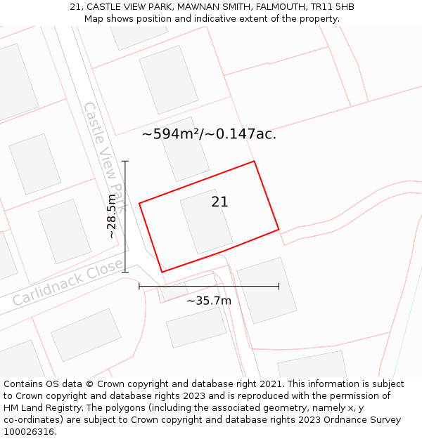 21, CASTLE VIEW PARK, MAWNAN SMITH, FALMOUTH, TR11 5HB: Plot and title map