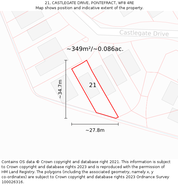 21, CASTLEGATE DRIVE, PONTEFRACT, WF8 4RE: Plot and title map