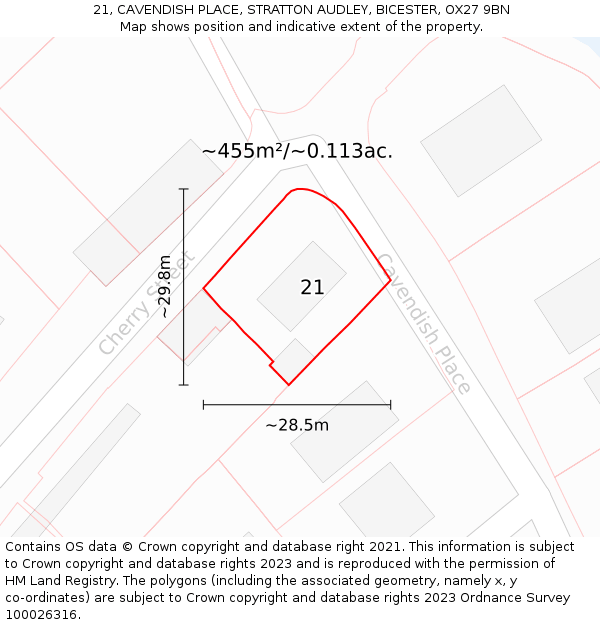 21, CAVENDISH PLACE, STRATTON AUDLEY, BICESTER, OX27 9BN: Plot and title map