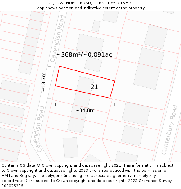 21, CAVENDISH ROAD, HERNE BAY, CT6 5BE: Plot and title map