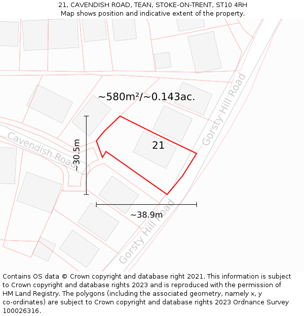 21, CAVENDISH ROAD, TEAN, STOKE-ON-TRENT, ST10 4RH: Plot and title map