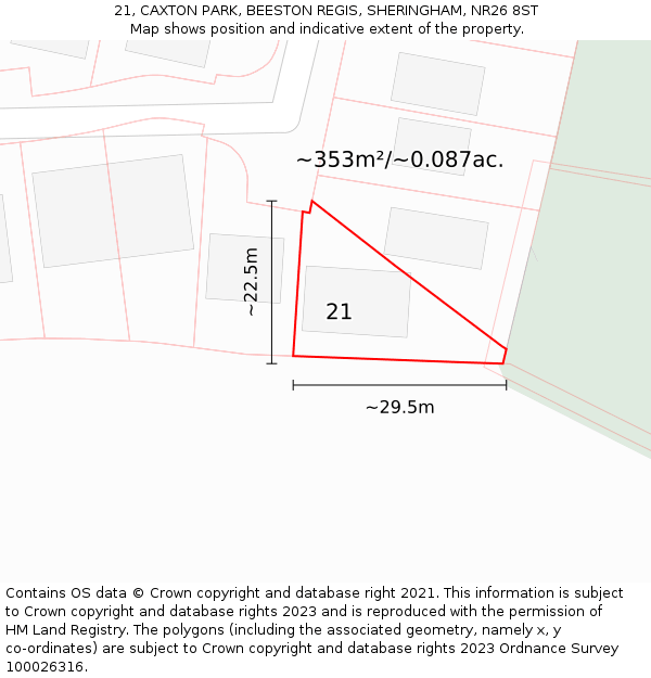 21, CAXTON PARK, BEESTON REGIS, SHERINGHAM, NR26 8ST: Plot and title map