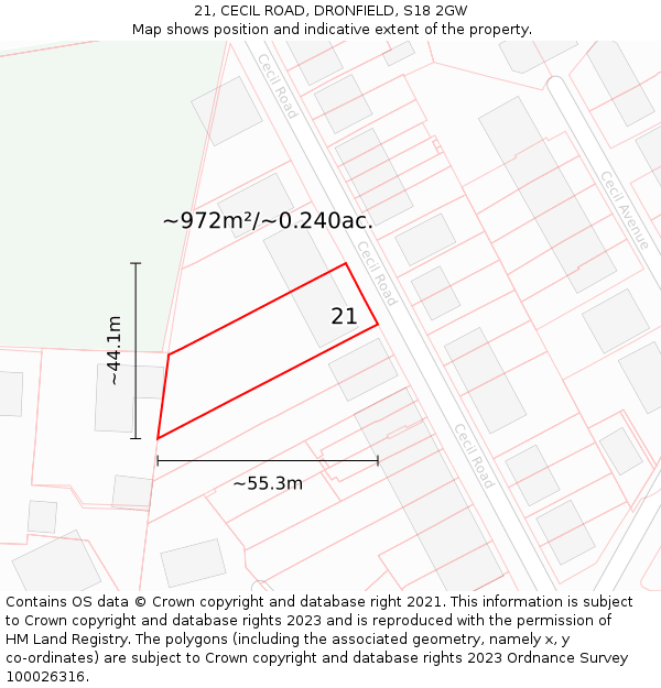 21, CECIL ROAD, DRONFIELD, S18 2GW: Plot and title map