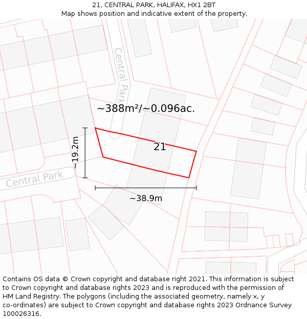 21, CENTRAL PARK, HALIFAX, HX1 2BT: Plot and title map