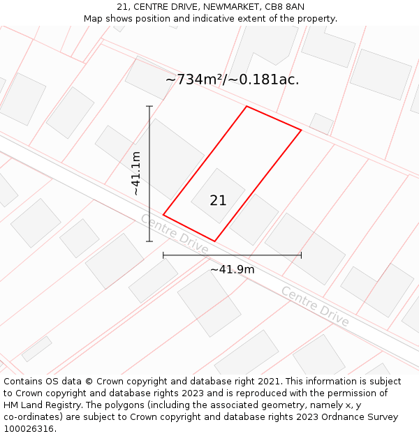 21, CENTRE DRIVE, NEWMARKET, CB8 8AN: Plot and title map