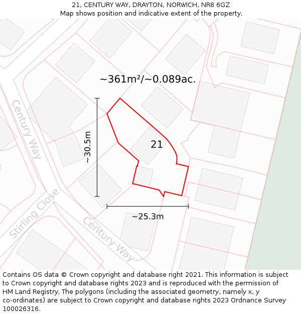 21, CENTURY WAY, DRAYTON, NORWICH, NR8 6GZ: Plot and title map