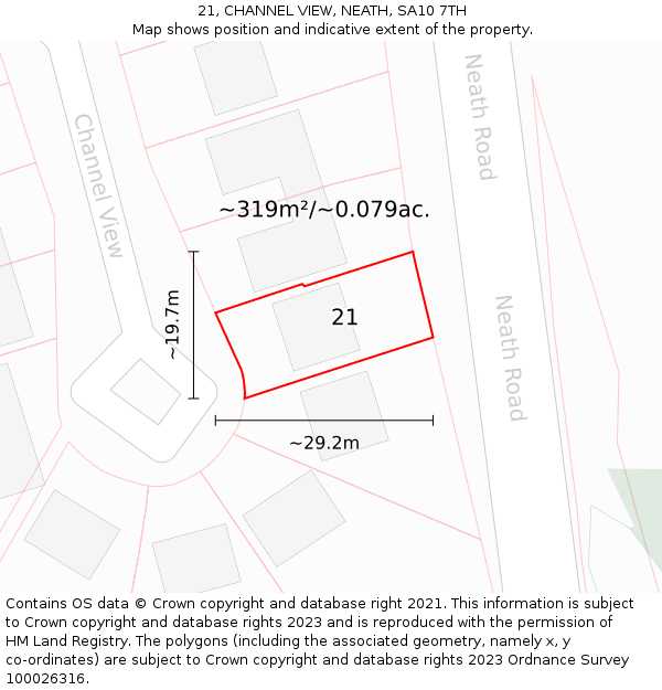 21, CHANNEL VIEW, NEATH, SA10 7TH: Plot and title map