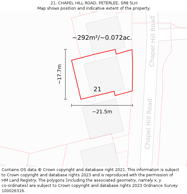 21, CHAPEL HILL ROAD, PETERLEE, SR8 5LH: Plot and title map