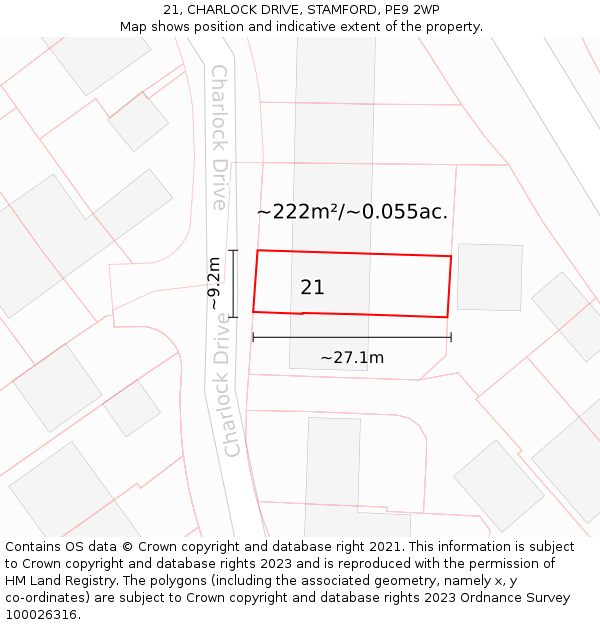 21, CHARLOCK DRIVE, STAMFORD, PE9 2WP: Plot and title map