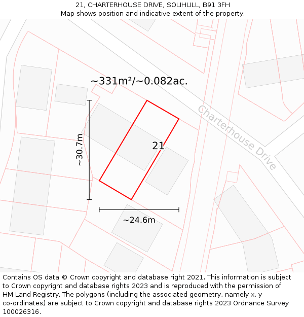 21, CHARTERHOUSE DRIVE, SOLIHULL, B91 3FH: Plot and title map