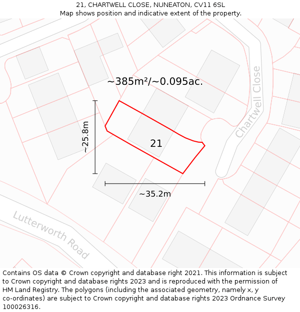 21, CHARTWELL CLOSE, NUNEATON, CV11 6SL: Plot and title map