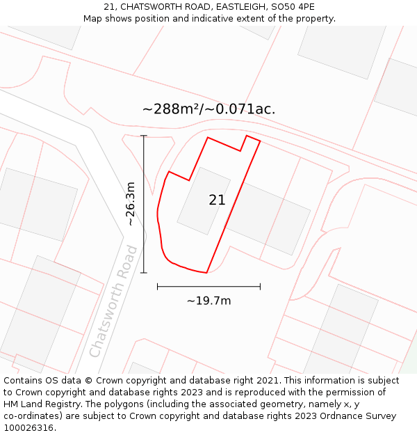 21, CHATSWORTH ROAD, EASTLEIGH, SO50 4PE: Plot and title map
