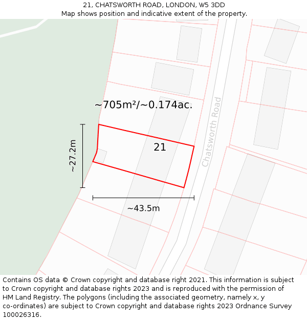 21, CHATSWORTH ROAD, LONDON, W5 3DD: Plot and title map