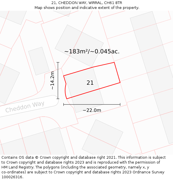 21, CHEDDON WAY, WIRRAL, CH61 8TR: Plot and title map