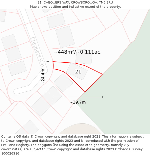 21, CHEQUERS WAY, CROWBOROUGH, TN6 2RU: Plot and title map