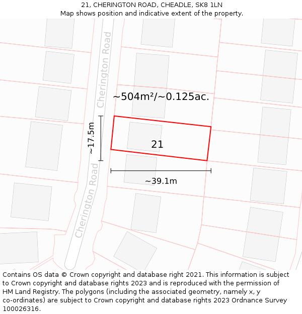 21, CHERINGTON ROAD, CHEADLE, SK8 1LN: Plot and title map