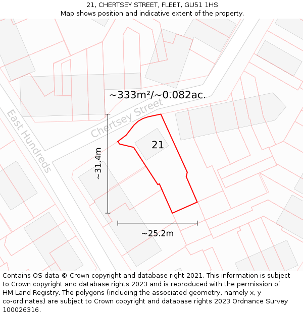 21, CHERTSEY STREET, FLEET, GU51 1HS: Plot and title map