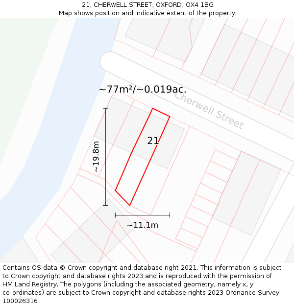 21, CHERWELL STREET, OXFORD, OX4 1BG: Plot and title map