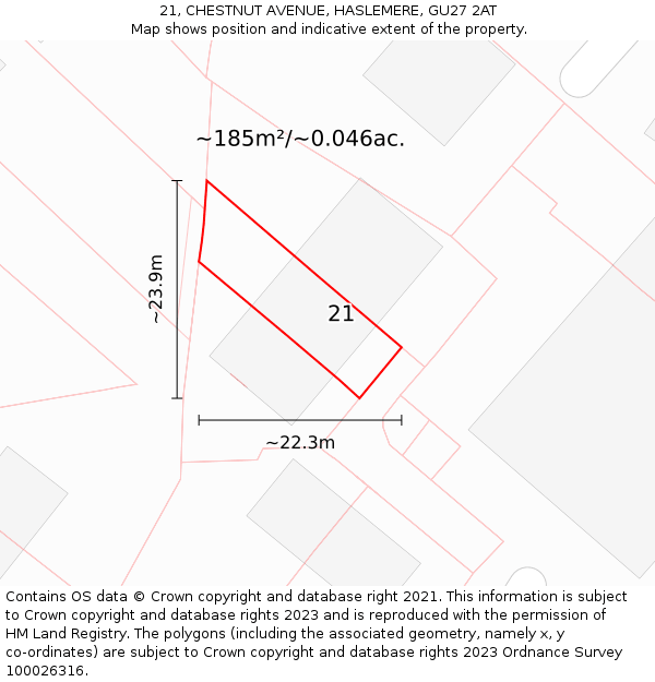 21, CHESTNUT AVENUE, HASLEMERE, GU27 2AT: Plot and title map