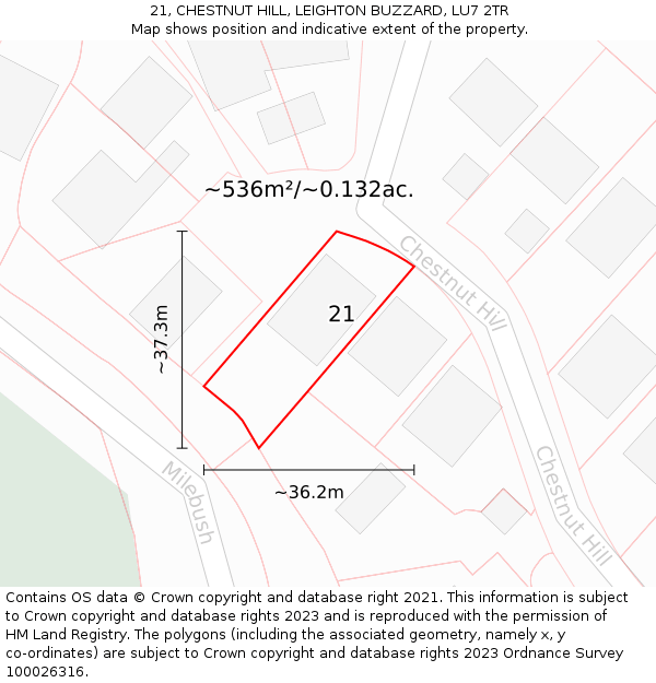 21, CHESTNUT HILL, LEIGHTON BUZZARD, LU7 2TR: Plot and title map