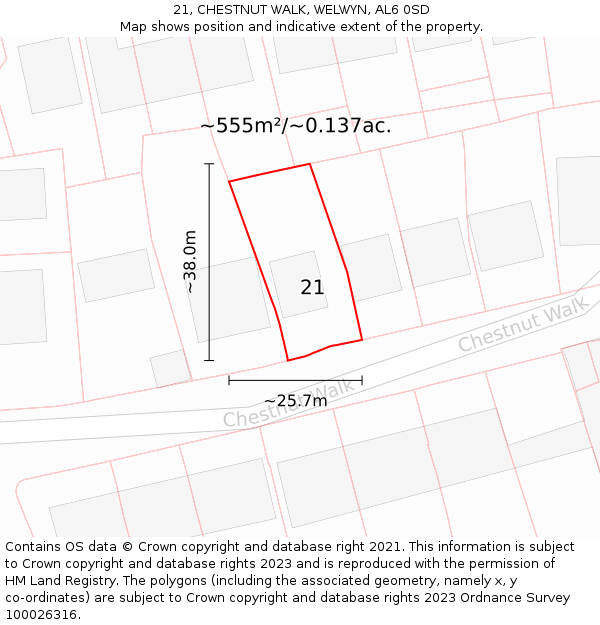 21, CHESTNUT WALK, WELWYN, AL6 0SD: Plot and title map