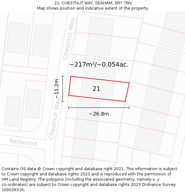 21, CHESTNUT WAY, SEAHAM, SR7 7RN: Plot and title map