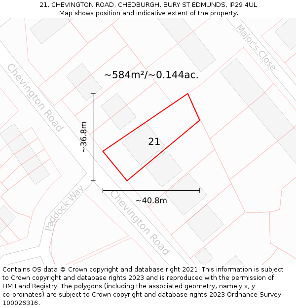 21, CHEVINGTON ROAD, CHEDBURGH, BURY ST EDMUNDS, IP29 4UL: Plot and title map