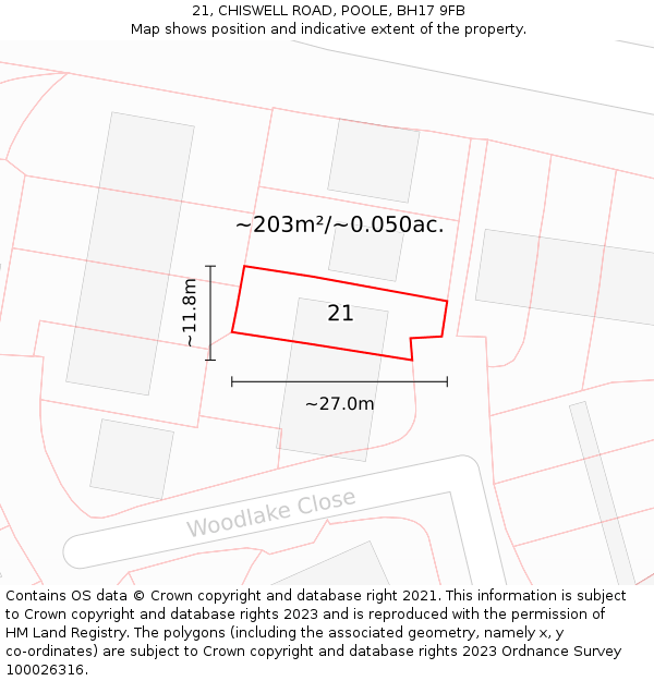 21, CHISWELL ROAD, POOLE, BH17 9FB: Plot and title map